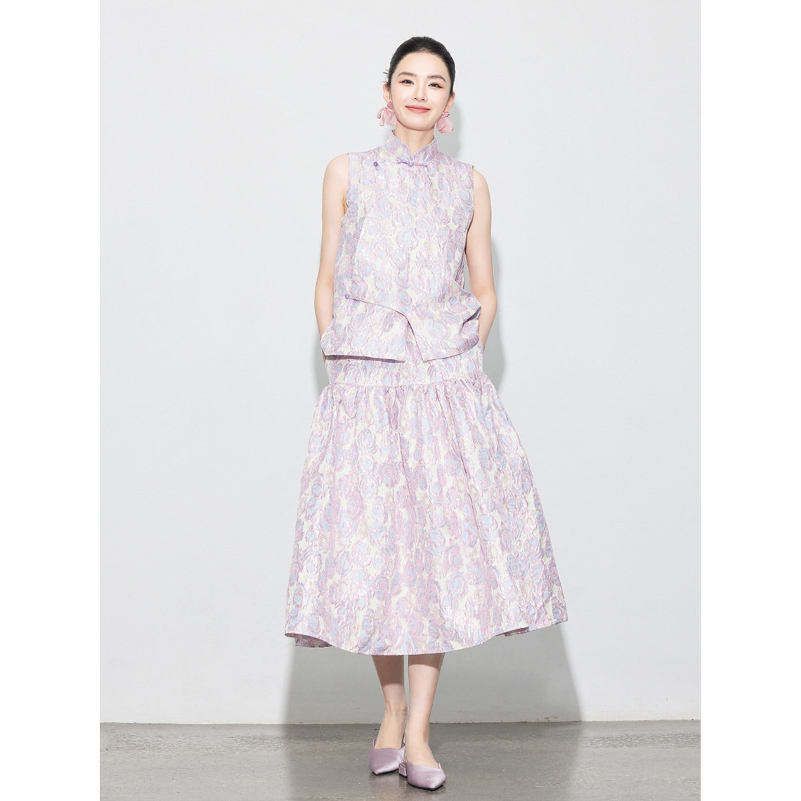 【知合堂】新中式国风锦缎提花半身裙蓬蓬裙秋季马甲套装大裙摆