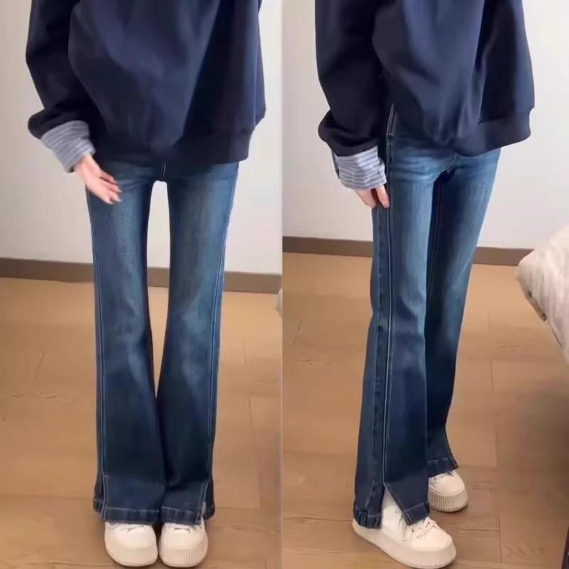 孕妇牛仔裤春季开叉喇叭裤女春秋2025新款显瘦无托腹弹力外穿长裤