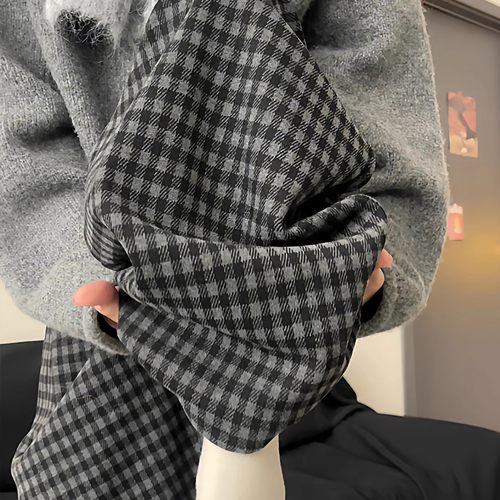 孕妇阔腿裤秋冬加绒加厚复古格子阔腿裤女2025年新款冬装休闲长裤