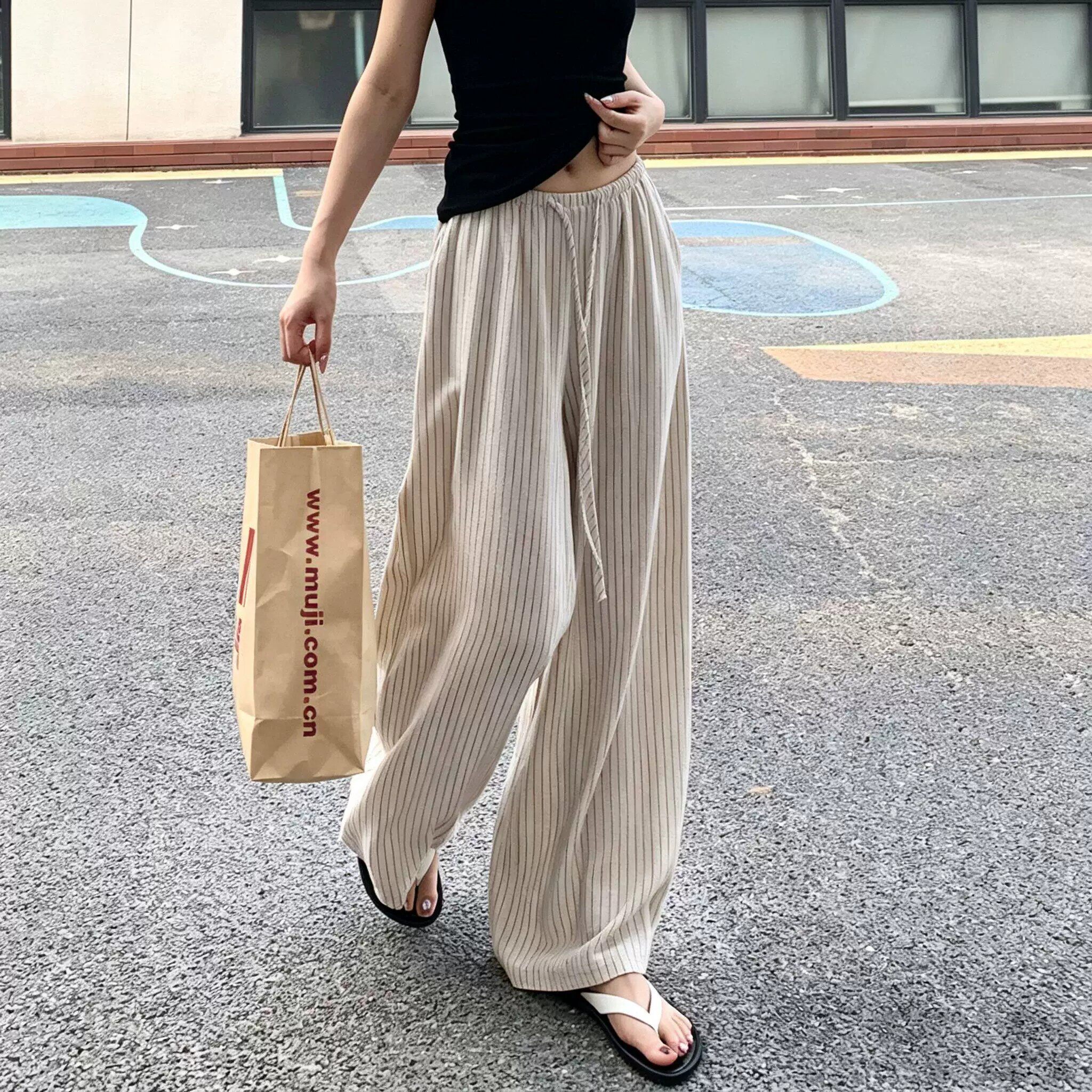 孕妇亚麻休闲裤夏薄款无托腹垂感宽松显瘦棉麻阔腿裤不勒肚子长裤