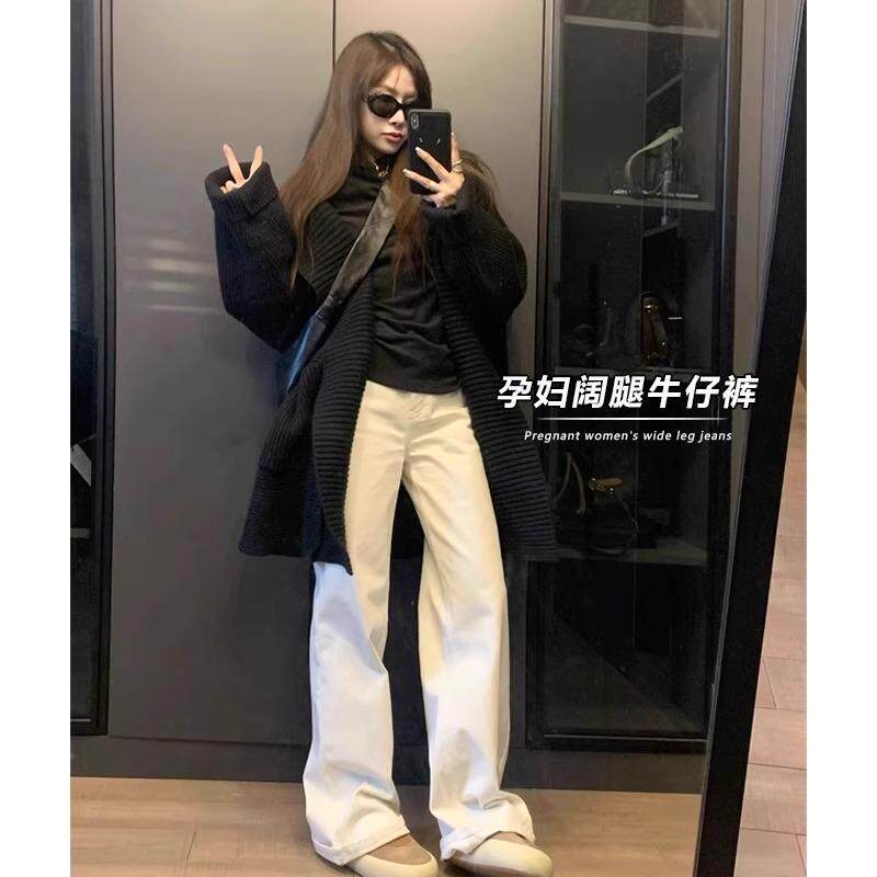 孕妇白色牛仔裤春秋装