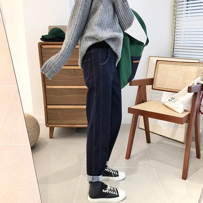 宝妈孕妇裤秋季外穿牛仔裤女春秋老爹裤秋冬加绒宽松哈伦裤时尚九