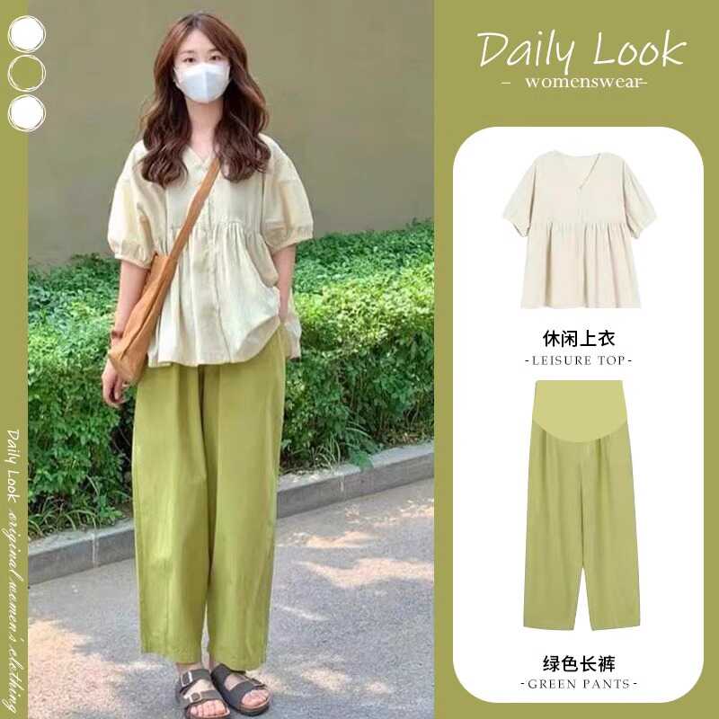 棉麻两件套孕妇娃娃衫休闲夏天