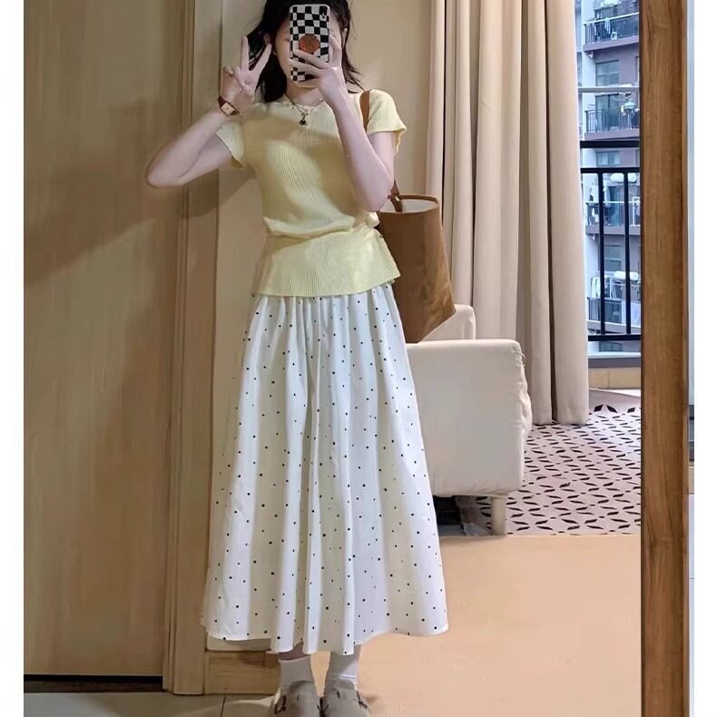 孕妇波点半身裙春夏无托腹a字显瘦中长款裙子夏季小个子白色伞裙