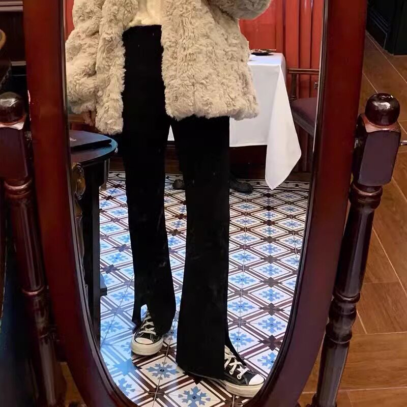 孕妇阔腿裤秋春秋宽松开叉直筒裤垂感长裤女冬季加绒裤子显瘦秋装