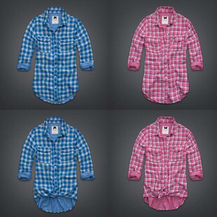 AF/Gilly Hicks 双层纯棉衬衫 长袖格子女衬衫 百搭细格时尚