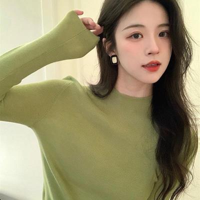 秋冬季修身显瘦长袖打底针织衫上衣设计感小众半高领内搭毛衣女士