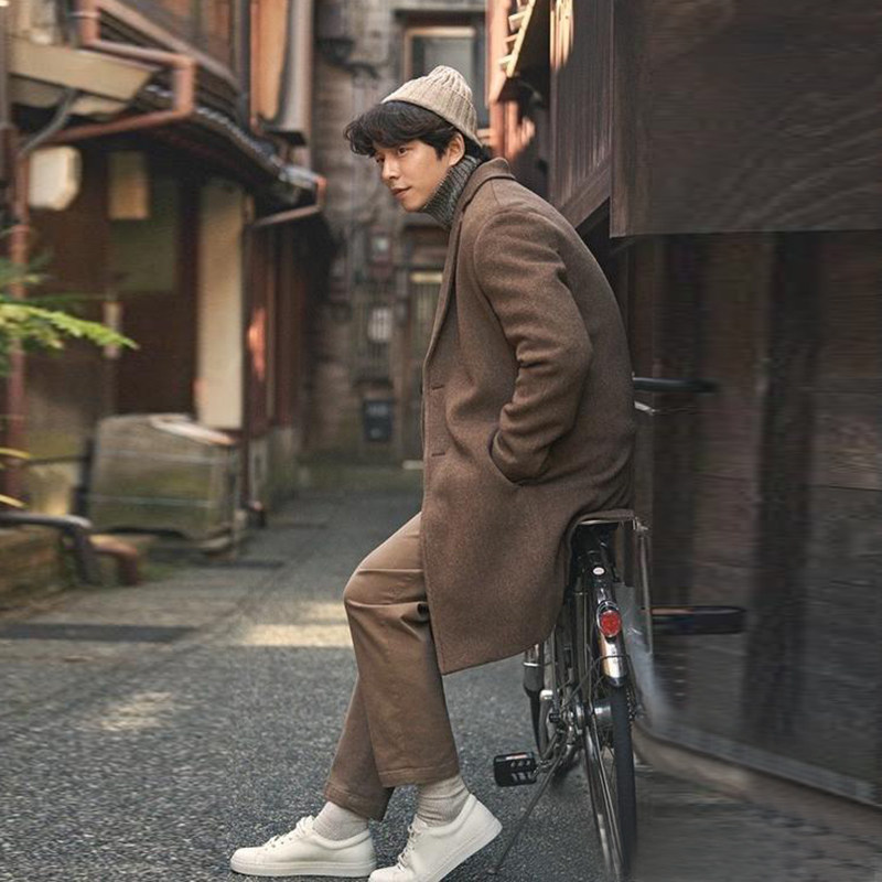 2024秋冬新款毛呢大衣男明星同款孔刘大叔范双面呢男友风穿搭外套