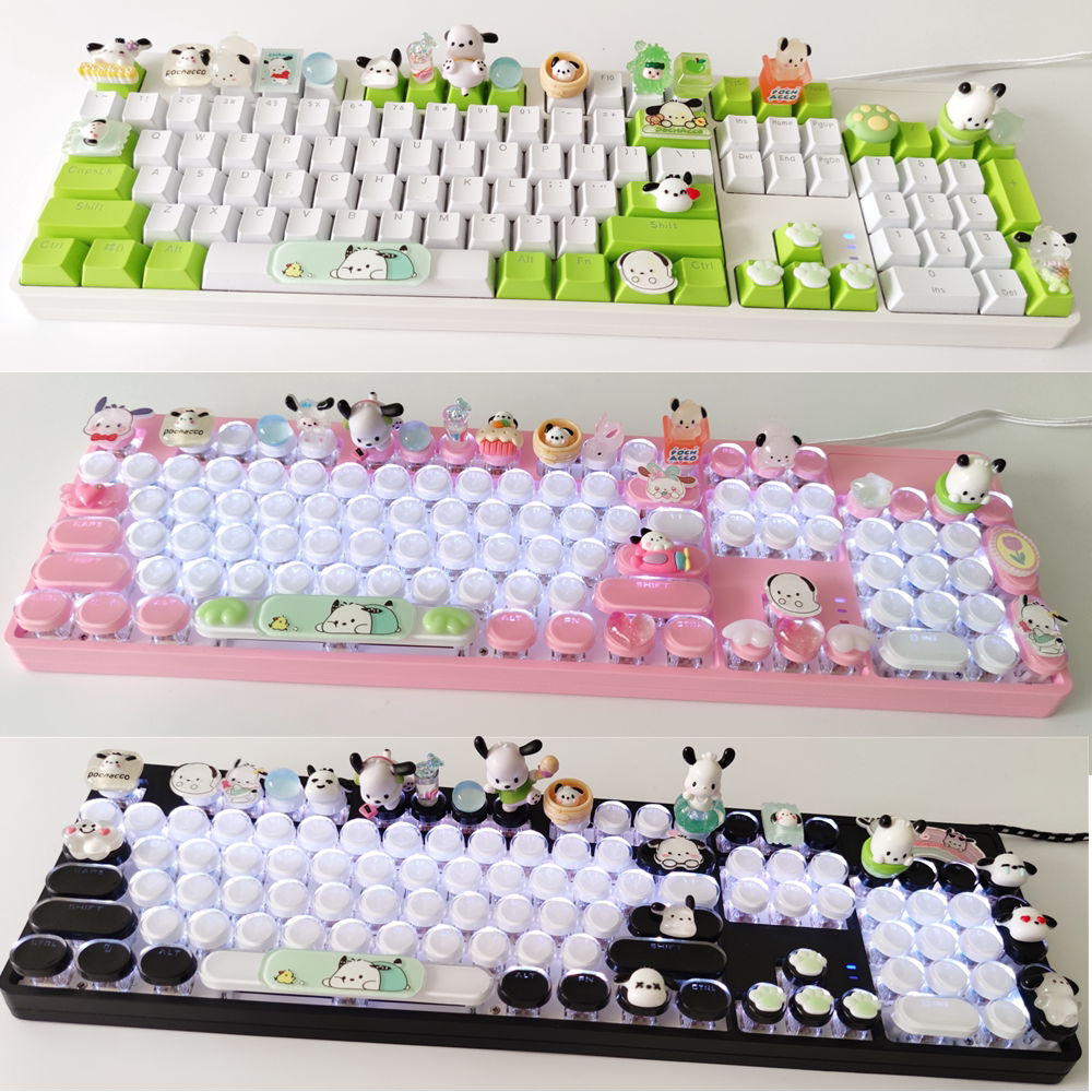 手工帕恰狗打字机机械键盘104有线热插拔白光RGB青轴可爱办公粉色