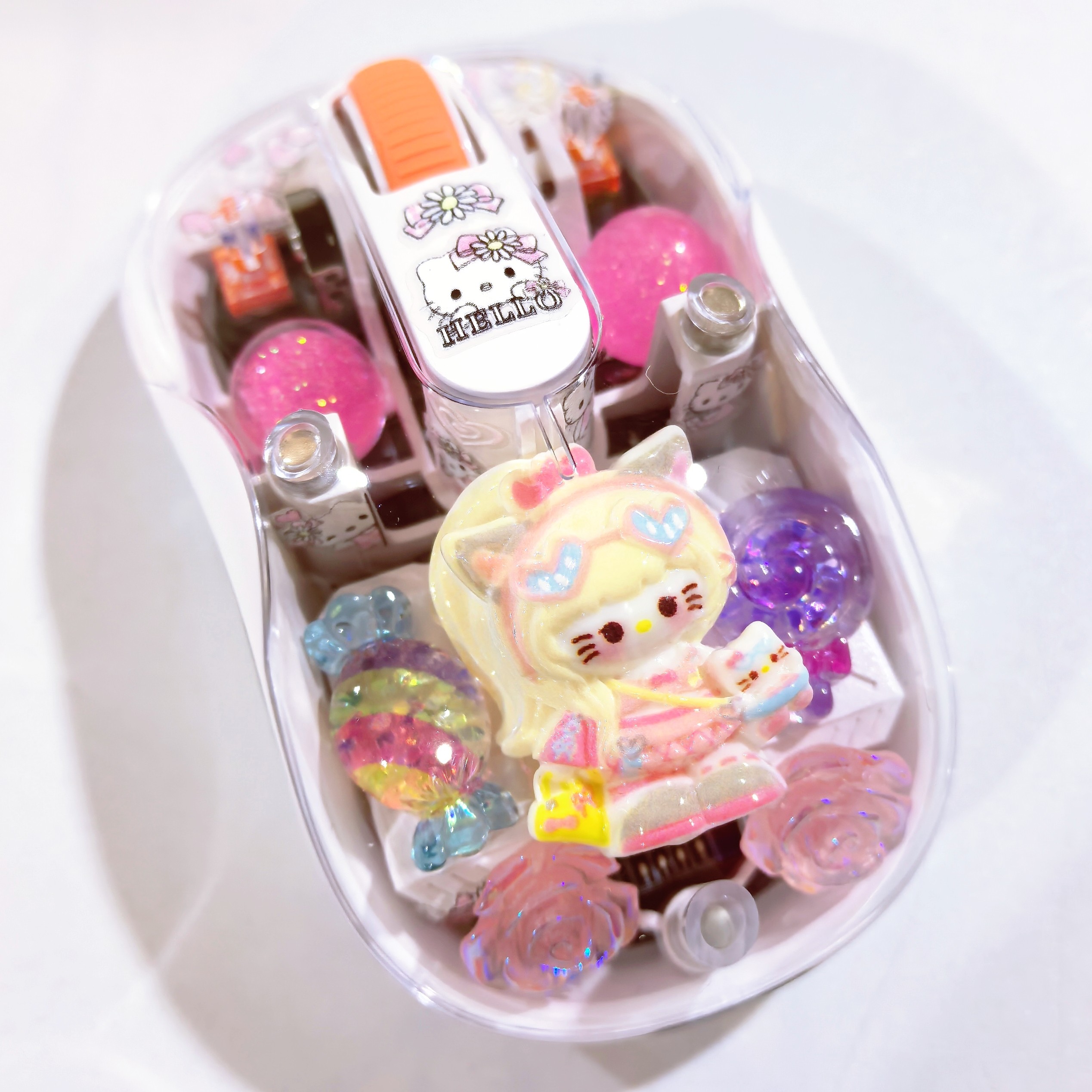 手工hellokitty透明无线蓝牙鼠标磁吸笔记本电脑办公玩偶卡通可爱
