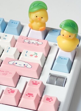 手工机械键盘可爱树叶小鸭个性键帽透明方形蒸汽朋克圆形十字轴
