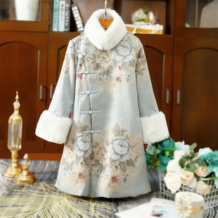 2025新款 复古夹棉加厚保暖提花刺绣改良旗袍大衣花棉袄女外套 冬季