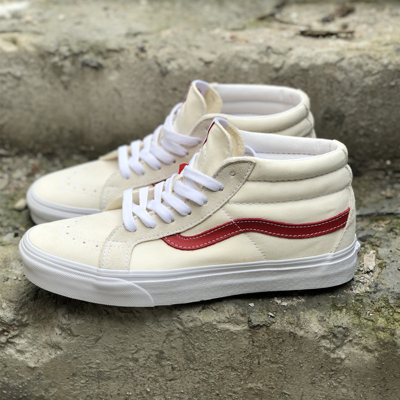 满200元可用5元优惠券白菜VANS SK8 MID 白红中邦滑板鞋情侣款VN0A391FOXS