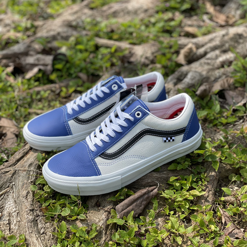白菜 vans pro 低帮白蓝拼接皮质专业滑休闲板鞋vn0a5fcb86m
