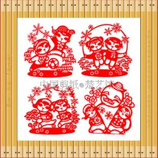 冰雪体育运动会剪纸窗花儿童手工剪纸画幼儿园少年强核心价值观