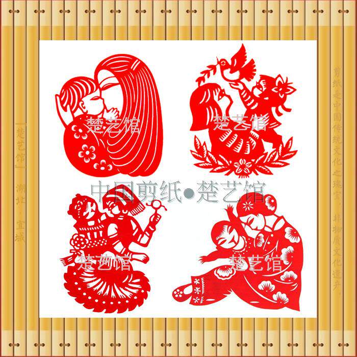 母子情剪纸窗花母爱剪纸画母亲节六一儿童节幼儿园教学手工作品