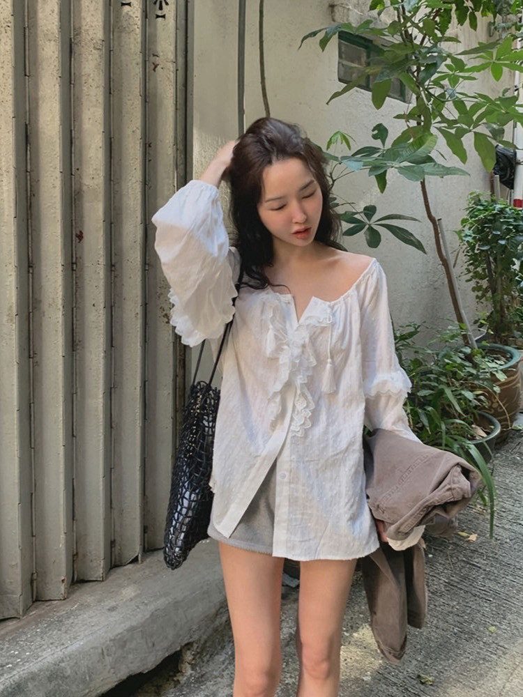 韩版东大门Baby酱同款蕾丝花边设计感长袖衬衫女