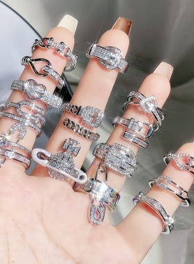 轻奢高级感满钻皮带扣开口戒指女回形针气质时尚ins冷淡风食指戒