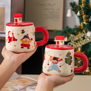 圣诞卡通可爱陶瓷马克杯带盖圣诞老人儿童杯子送女生伴手礼礼物杯