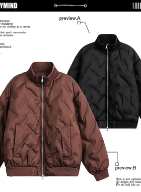 美式复古菱格纹简约气质立领棉衣男女宽松chic加厚保暖面包服外套