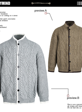 美式复古绞花开衫毛衣男女老钱风立领纽扣针织衫cleanfit情侣款潮