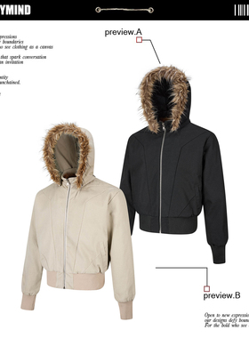 97MoneyMind座山雕银狐可拆卸毛领连帽棉衣男女冬季加厚夹克外套