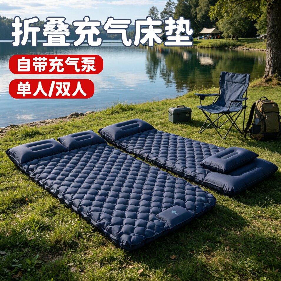 户外折叠充气床垫单双人充气垫内置充气泵野餐垫防潮气垫床打地铺