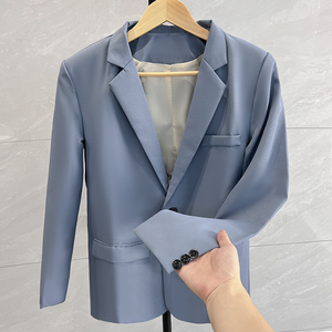2023秋季西服男士外套港风修身休闲蓝色西装学生小清新发型师正装