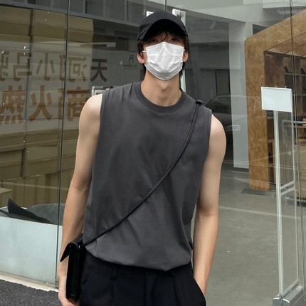 【100%棉】运动纯色背心男夏季无袖宽松健身跑步坎肩篮球T恤马甲
