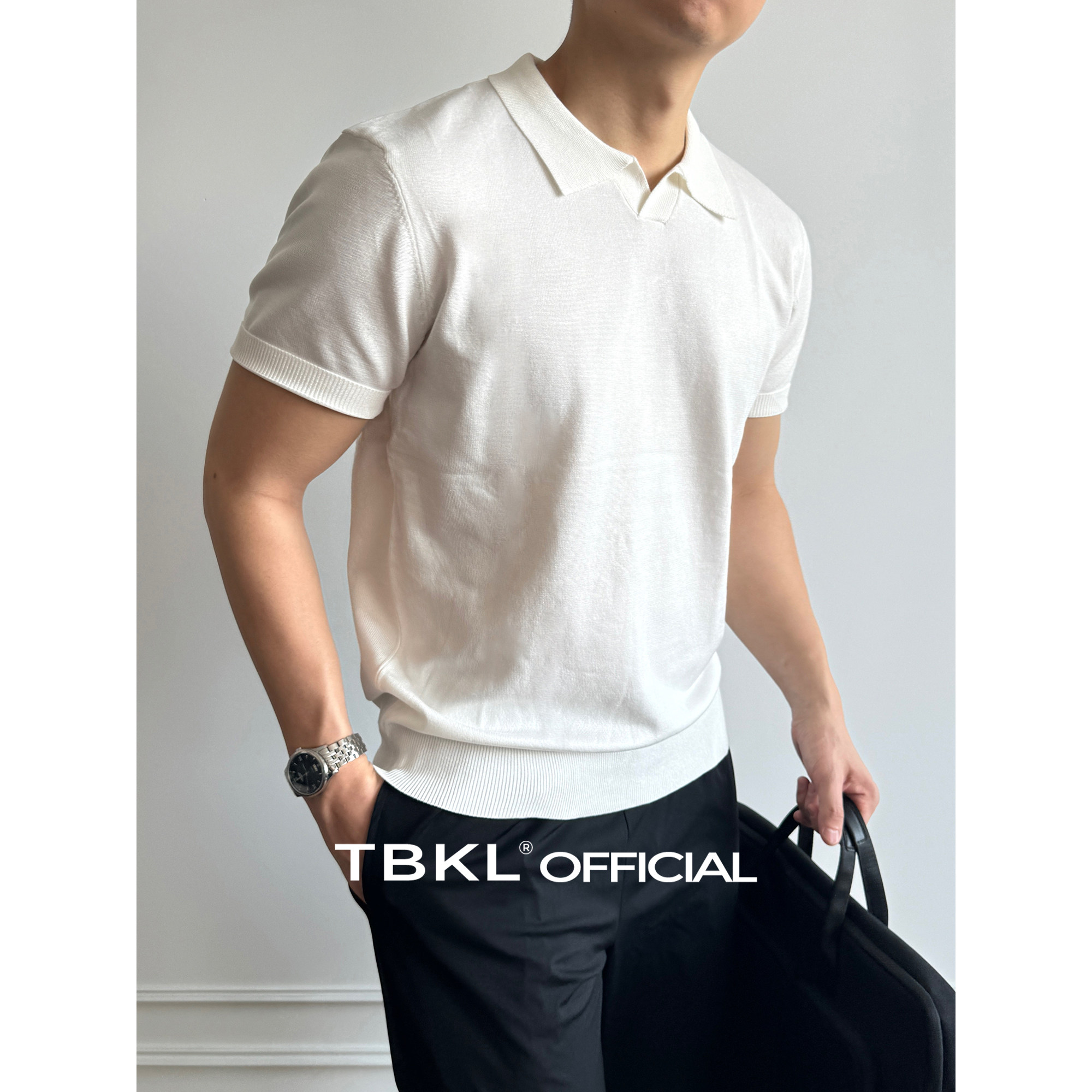 【丝光棉针织】老钱风显贵海鸥V领polo衫男夏季修身正肩重磅短袖