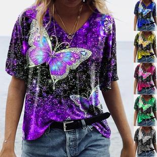 shirt size women Butterfly print summer ladies plus tops
