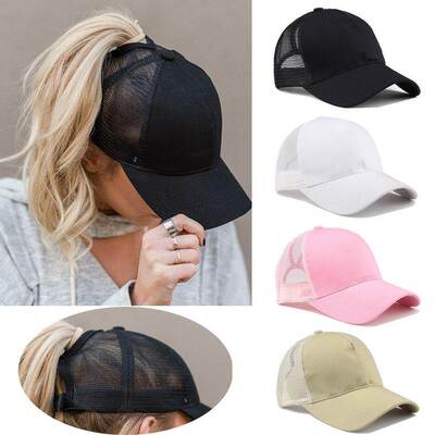 Tennis Running Cap Women Sport Hat Summer Messy Bun Mesh