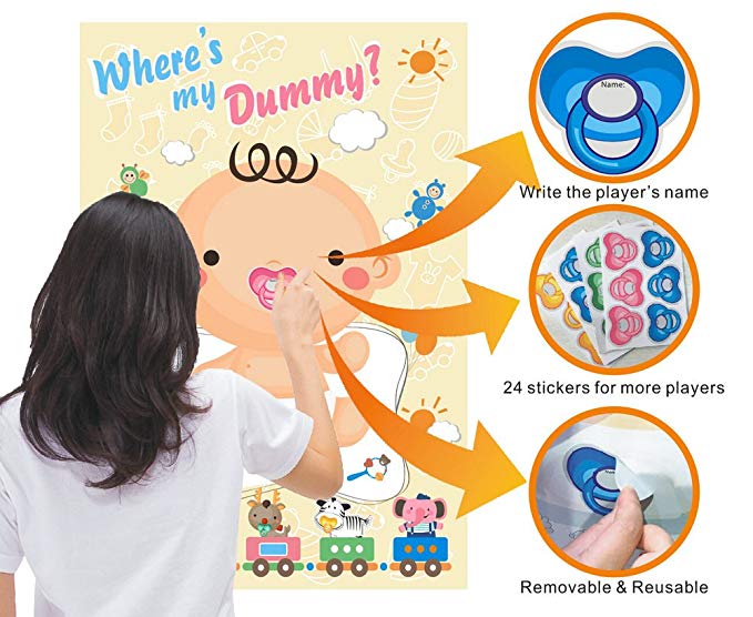 Baby Shower Game Pin The Dummy on The Baby Pacifier Stickers