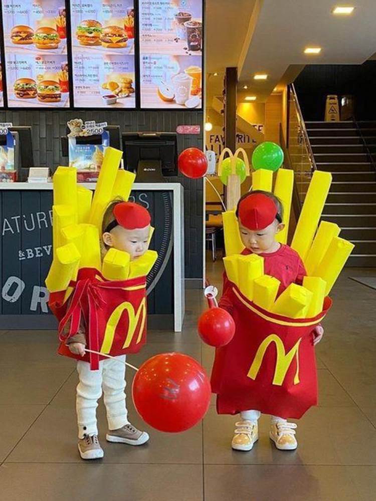 万圣节儿童服装 幼儿园舞会走秀食物演出服男女孩麦当劳薯条衣服