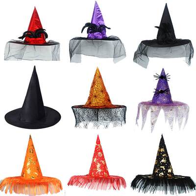 Halloween Wizard Pumpkin Black Pointed Witch Hat 南瓜巫婆帽