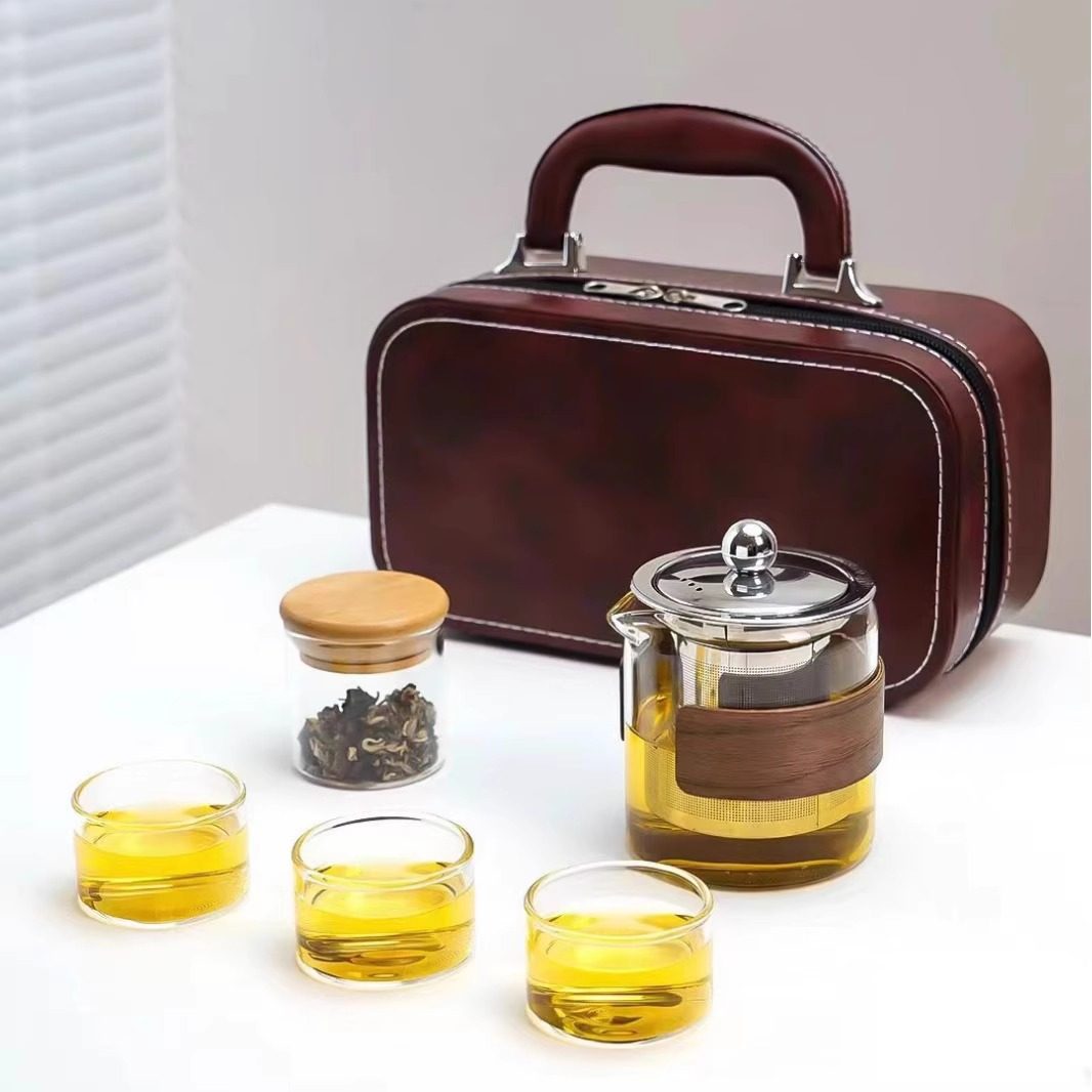 旅行茶具户外便携式耐热高硼硅玻璃泡茶壶茶杯组合耐高温玻璃茶具,餐饮具,旅行茶具,淘宝优惠券,粉丝福利购,淘宝优惠卷