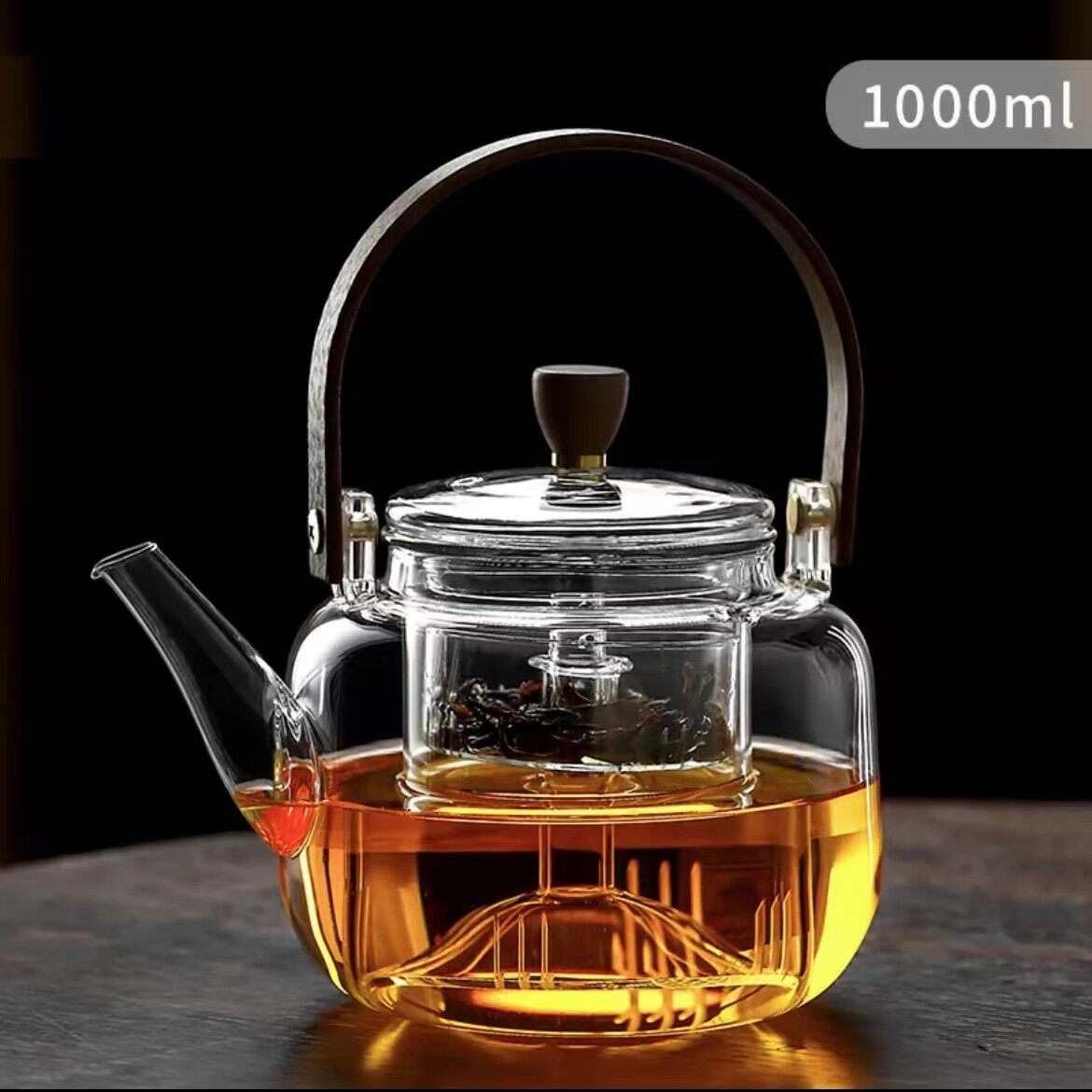 蒸煮提梁壶耐热玻璃泡茶壶木把手带过滤内胆透明电陶炉烧水煮茶壶