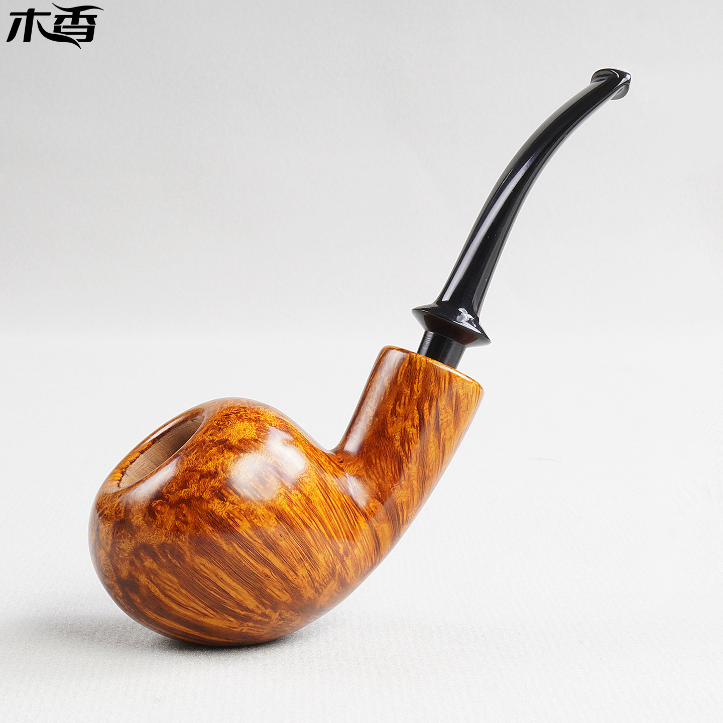 muxiang木香手工石楠木烟斗棕色弯斗进口传统烟具男士烟嘴3mm烟道