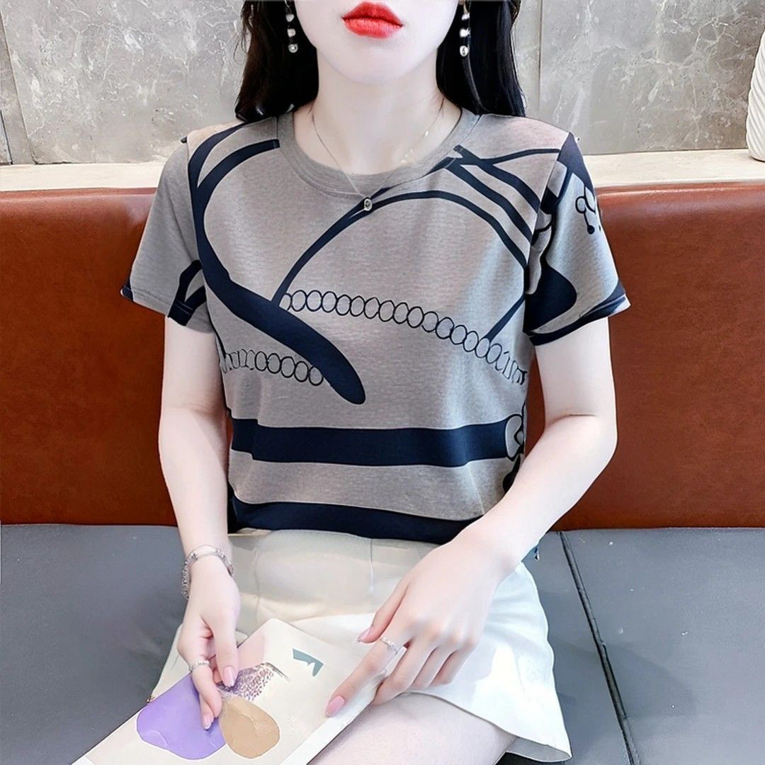 夏季韩版宽松印花短袖T恤女图片