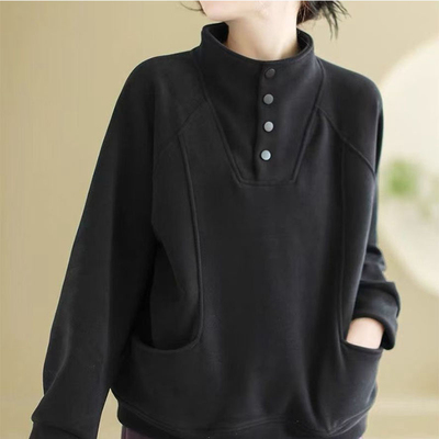 270克双面德绒半高领保暖卫衣女