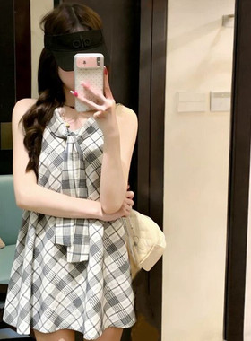 夏季初恋系白月光格纹娃娃裙