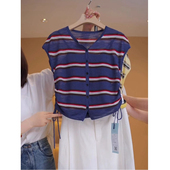 条纹短袖 夏季 T恤女设计感小众宽松上衣潮女 时尚 百搭修身 新款 韩版