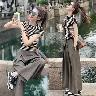 韩版夏装新款时尚轻奢高级感减龄小个子网红阔腿裤子两件套装女装