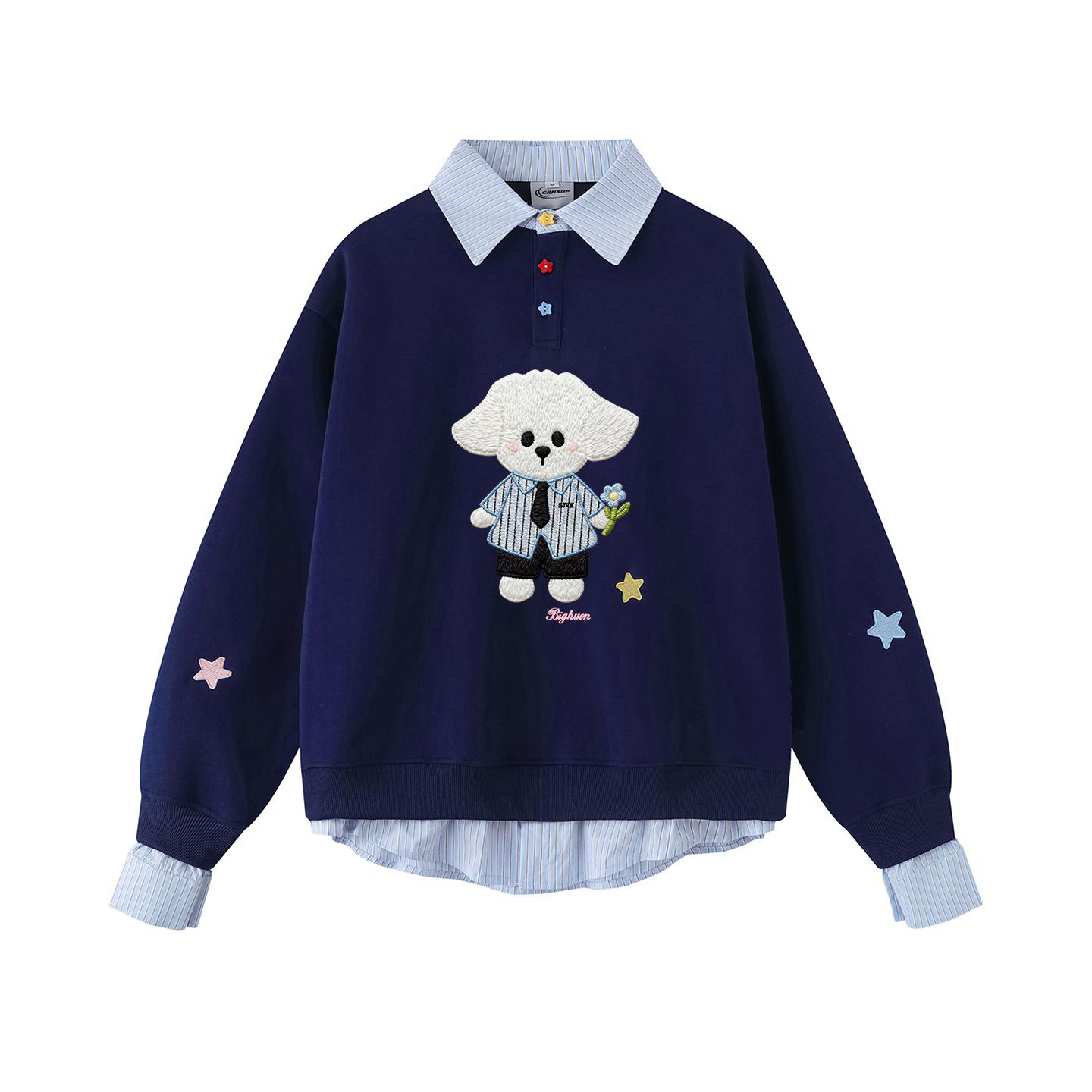 可爱小狗卡通刺绣花保暖上衣