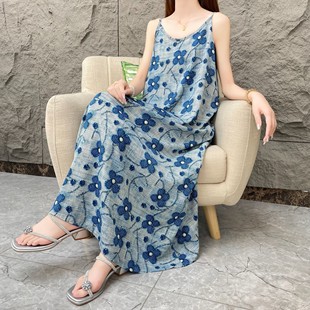 花觅记 无袖 春季 宽松气质夏季 印花连衣裙 碎花吊带裙女时尚