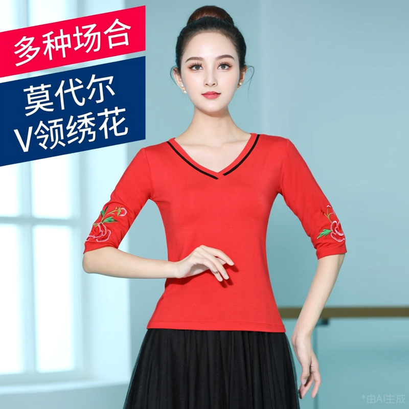 广场舞莫代尔上衣短袖跳舞衣新款