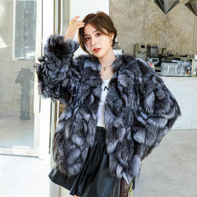 进口狐狸毛皮外套短款修身显瘦