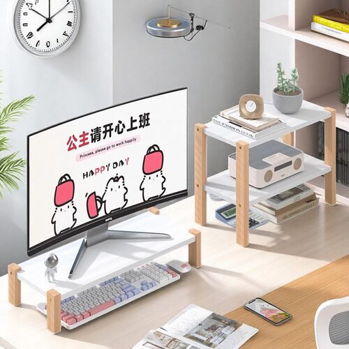 台式电脑增高架办公桌显示屏抬高置物架办公室桌面显示器底座实木