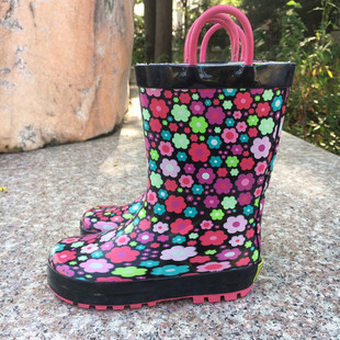 外贸橡胶儿童女雨靴宝宝雨鞋水鞋女童水靴套鞋胶靴中筒猫头鹰花朵