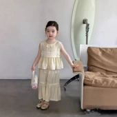 背心阔腿裤 女童夏季 洋气女孩甜美碎花蕾丝无袖 2026韩版 两件套 新款